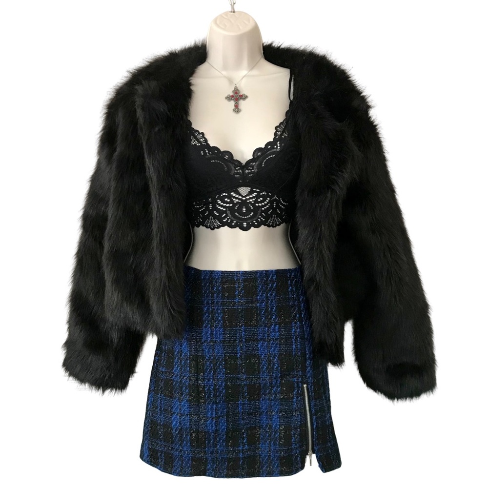 NWT 90s Style SO Plaid Blue Black Tweed Mini Skirt Sparkly Fairy Goth Size 11